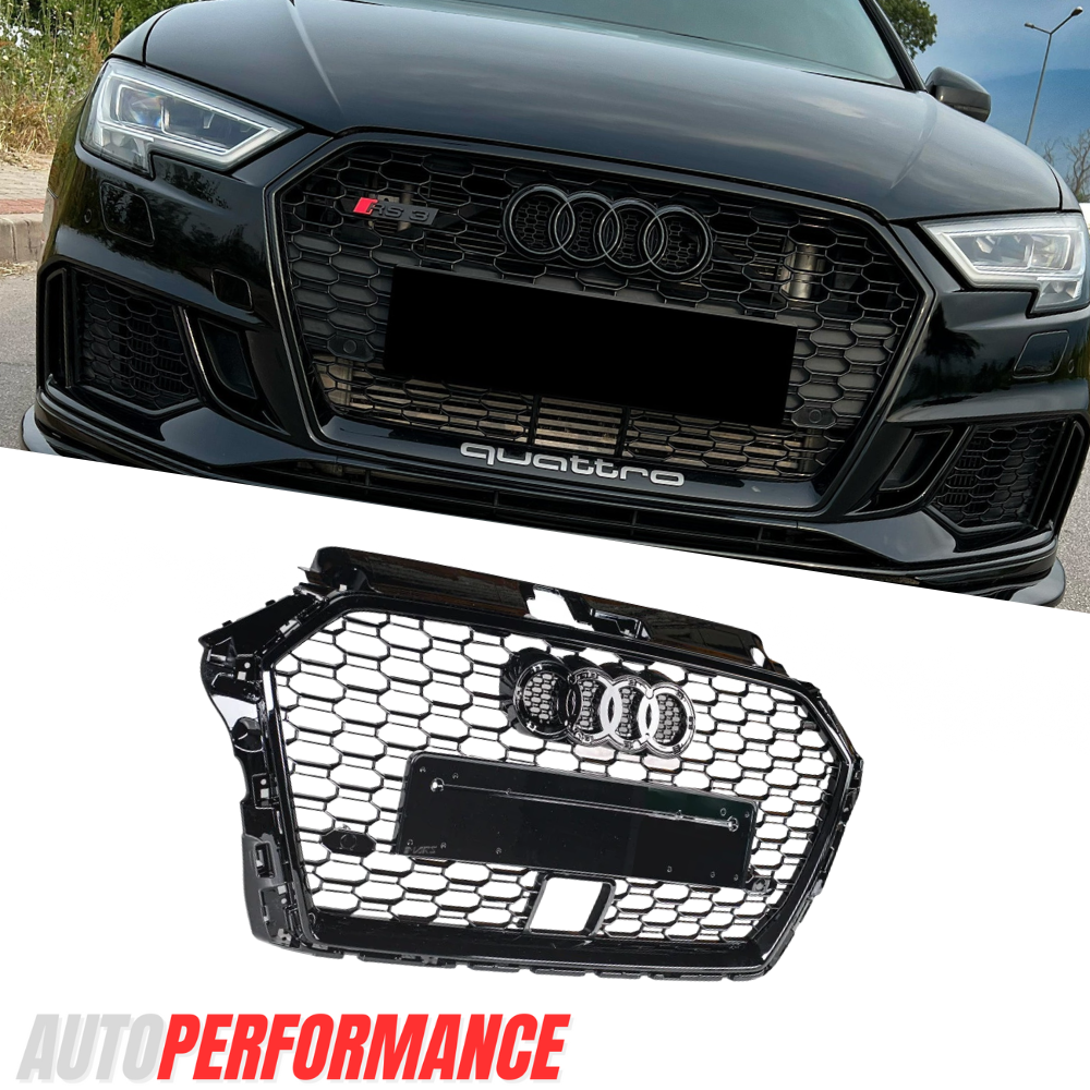 RS3 Style Gloss Black Honeycomb Grille for A3 & S3 2017-2020 8V