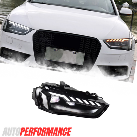 Audi A4 B9 (2013–2016) LED Headlights – Sportback & Sedan DRL Bi-LED Projector, Gloss Black